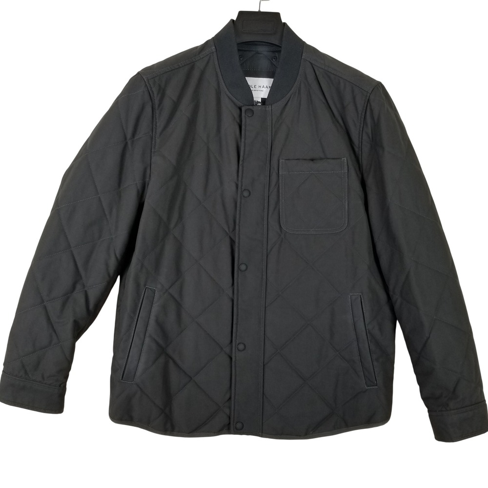 Cole Haan Signature Mens Quilted Jacket Black Snap Front Bomber‎ Coat 533SP726 M